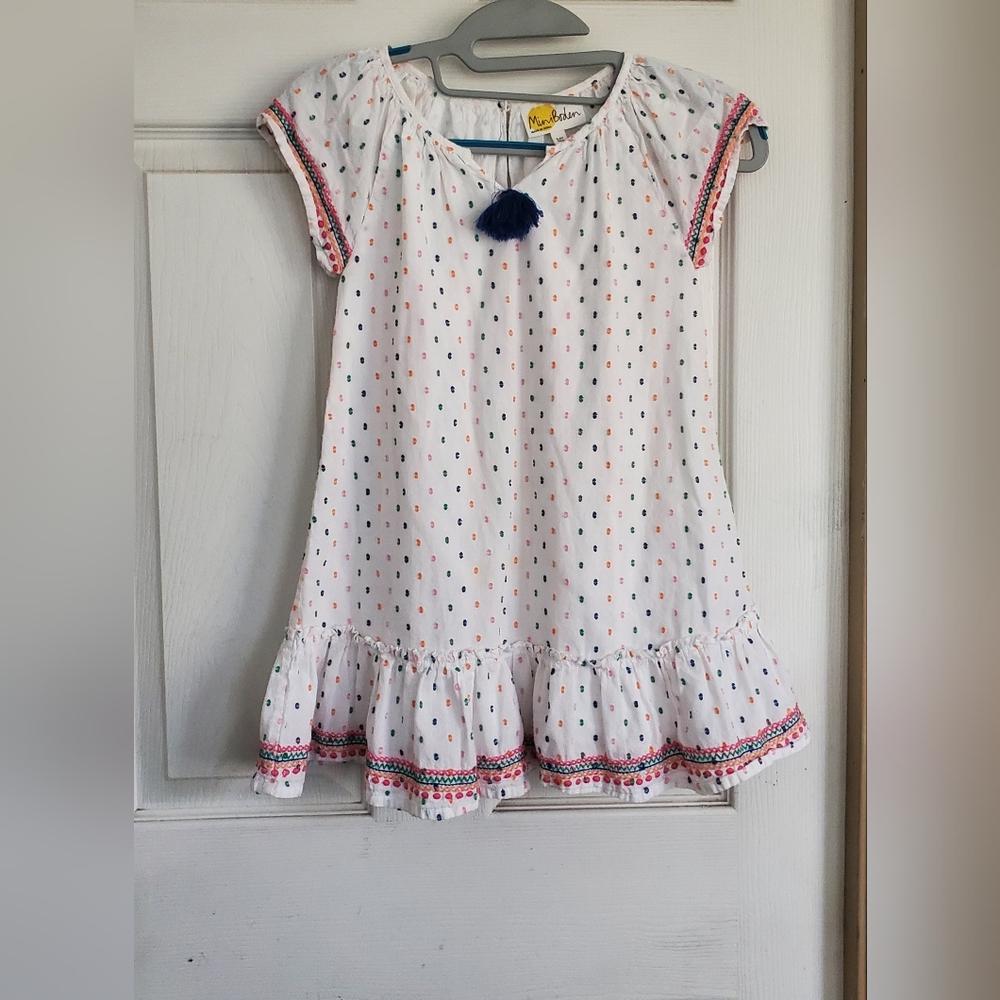 Mini Boden Girls' Pom-Pom Sundress with Colorful Dot Print Size 5/6